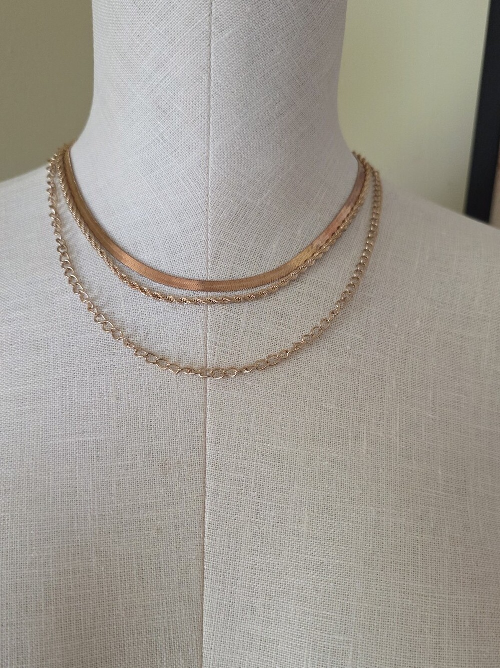 Multi-strand Rose Gold Toned Layered Necklace Herringbone Twisted Rope And Cable